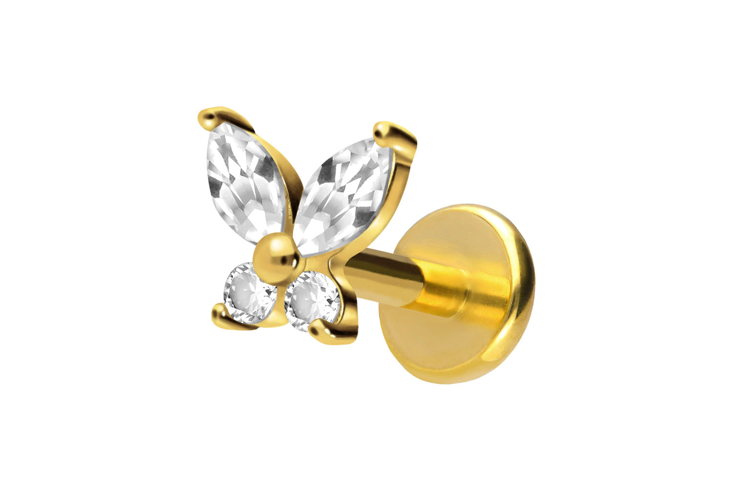 Titan Labret Piercing mit Push Fit KRISTALLSCHMETTERLING